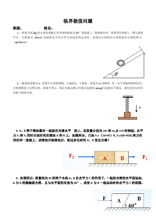 必修一 物理 临界极值问题