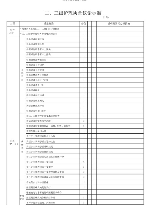 二三级护理质量评价标准