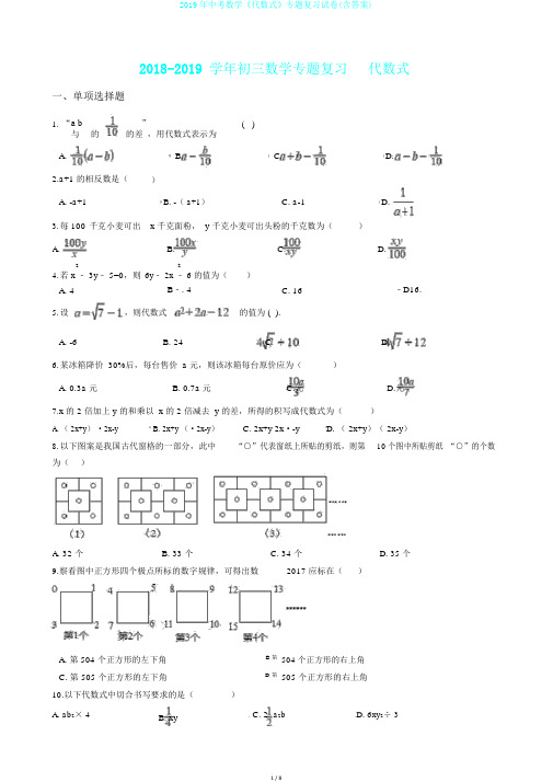 2019年中考数学《代数式》专题复习试卷(含答案)