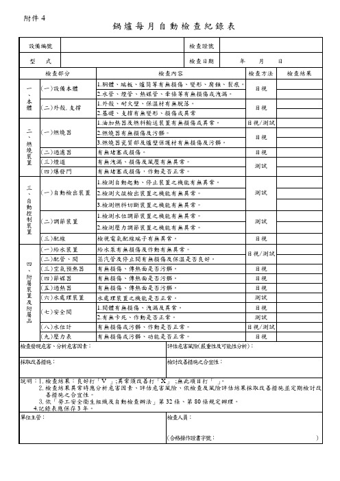 锅炉自动检查纪录表