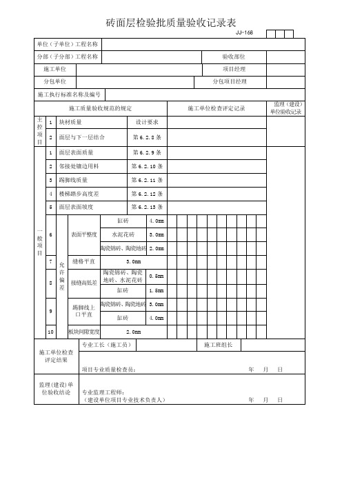 砖面层检验批质量验收记录表