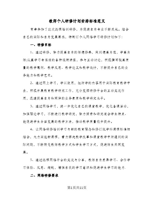 2024年教师个人研修计划安排标准范文(四篇)