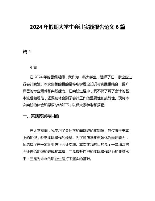 2024年假期大学生会计实践报告范文6篇