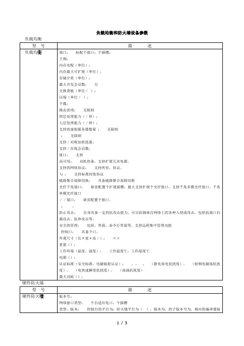 负载均衡和防火墙设备参数