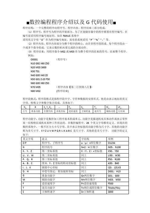 数控编程程序介绍以及G代码使用