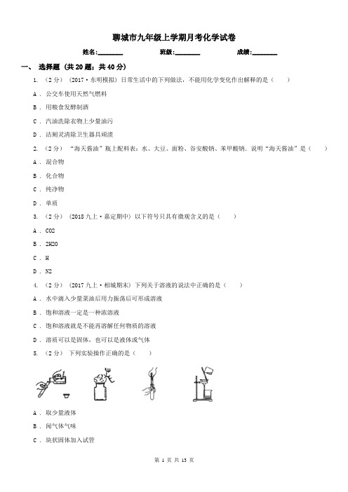 聊城市九年级上学期月考化学试卷