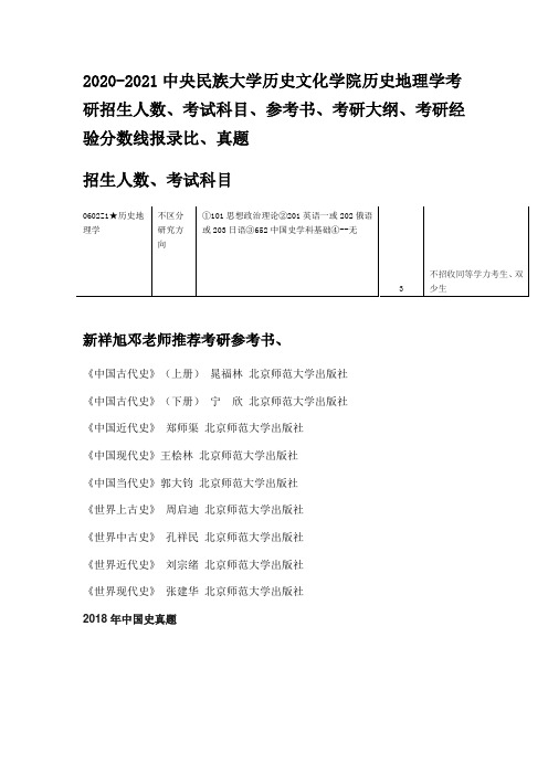 2020-2021中央民族大学历史地理学考研招生人数、考试科目、参考书、考研大纲、考研经验分数线报录比、真题