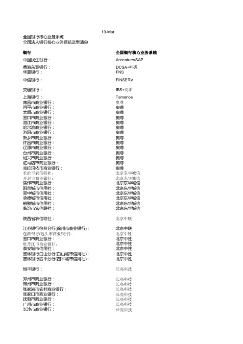 国内银行核心系统概况表