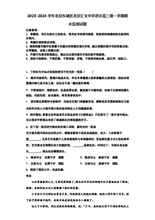 2023-2024学年北京东城区北京汇文中学语文高三第一学期期末监测试题含解析