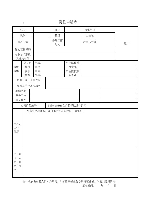 岗位申请表模板