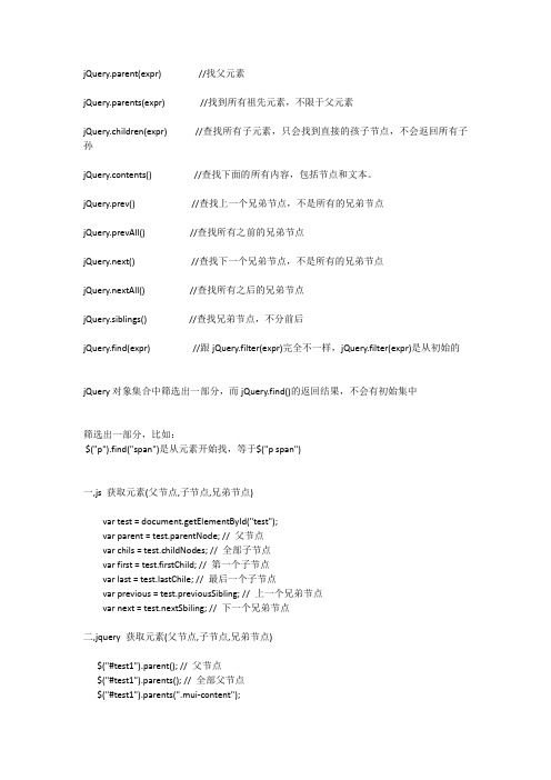 JQUERY获取元素父节点,子节点,兄弟节点及指定元素