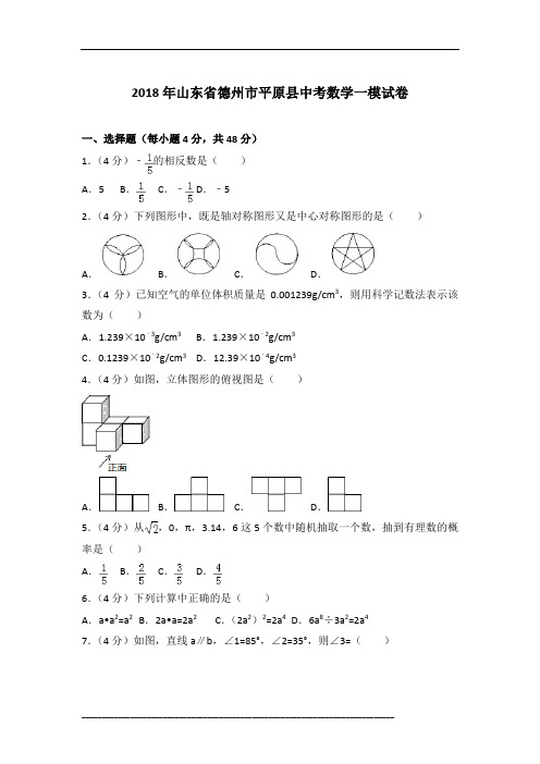 【真卷】2018年山东省德州市平原县中考数学一模试卷(解析版)含参考答案