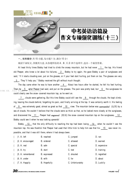 中考英语语篇及作文专项强化训练（十三）