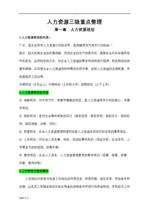 人力资源管理师三级考试重点整理