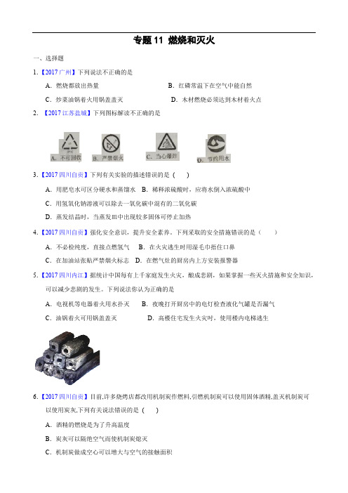 2017年全国中考化学真题知识点分类-专题11-燃烧和灭火