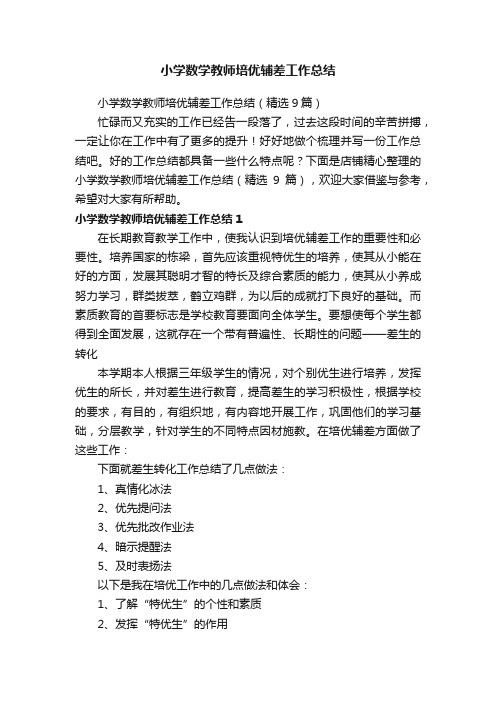 小学数学教师培优辅差工作总结