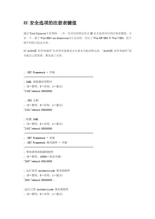 IE浏览器安全选项的注册表键值,修改注册表启用Activex控件的脚本