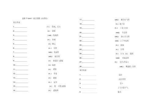 (完整版)人教版高二选修7unit1单词复习(20200726035407)