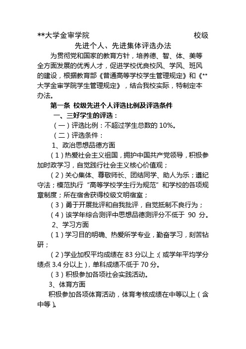 南京审计大学金审学院校级先进个人、先进集体评选办法【模板】