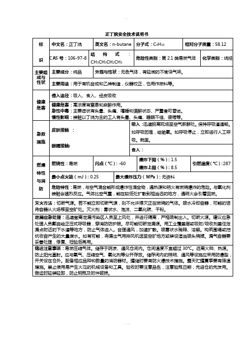 正丁烷安全技术说明书(MSDS)