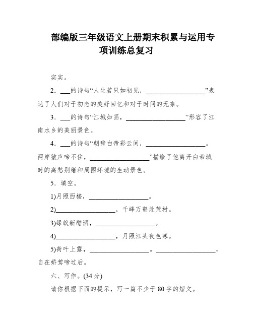 部编版三年级语文上册期末积累与运用专项训练总复习