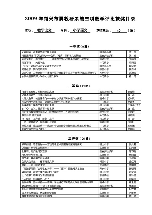 2009年绍兴市属教研系统三项教学评比获奖目录