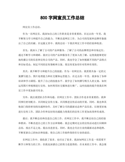 800字网宣员工作总结