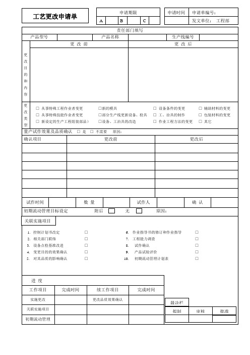 工艺更改申请单