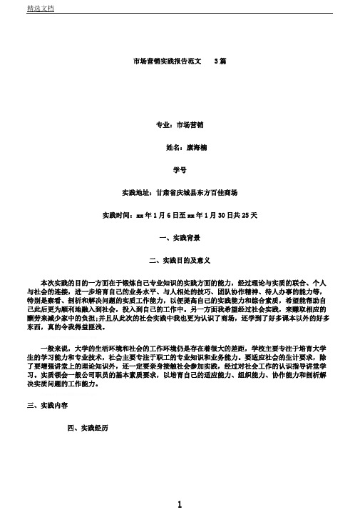 市场营销实践报告范文3篇