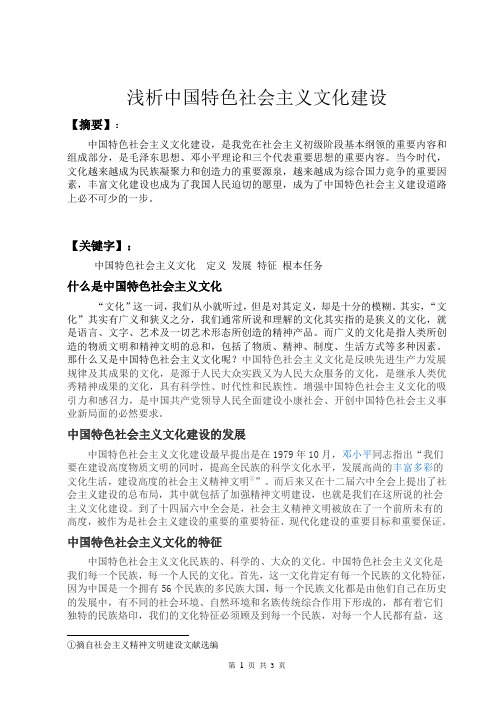浅析中国特色社会主义文化建设