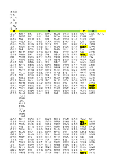 (三十一)中国名字大全(冷黎历利栗连练)