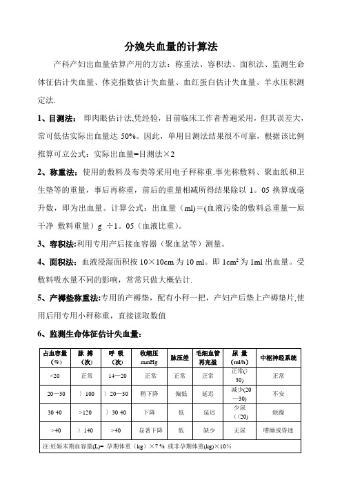 分娩失血量的计算法