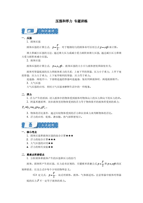 2018年中考物理专题讲练 压强和浮力(PDF 解析版)