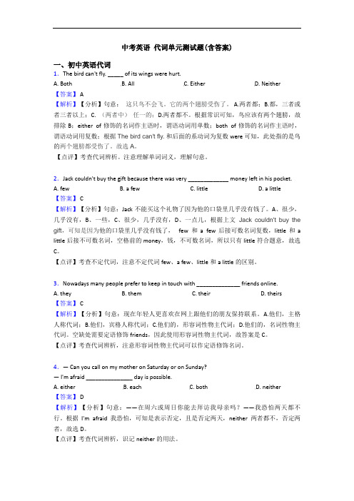 中考英语 代词单元测试题(含答案)