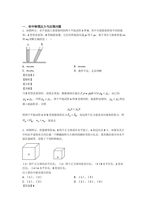 中考物理综合题专练∶压力与压强含详细答案