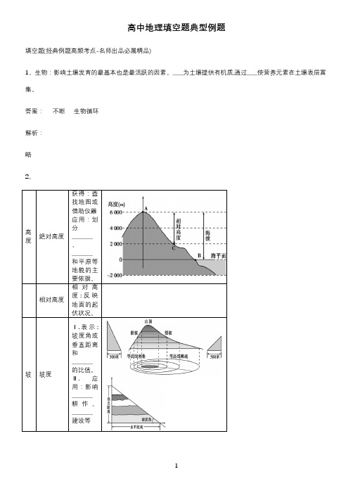 高中地理填空题典型例题