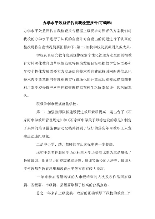 办学水平效益评估自我检查报告(可编辑).doc