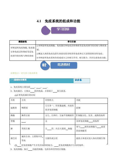 免疫系统的组成和功能(原卷版)