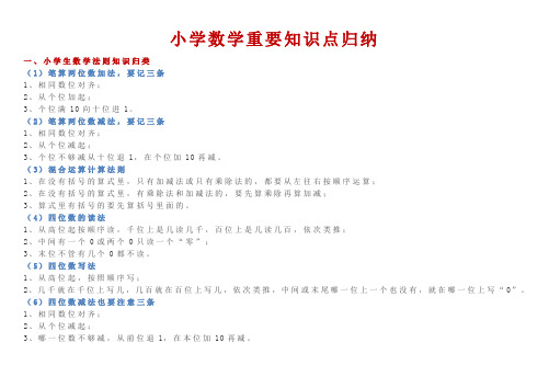 小学数学重要知识点归纳