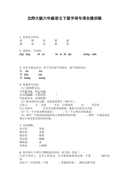 北师大版六年级语文下册字词专项全能训练