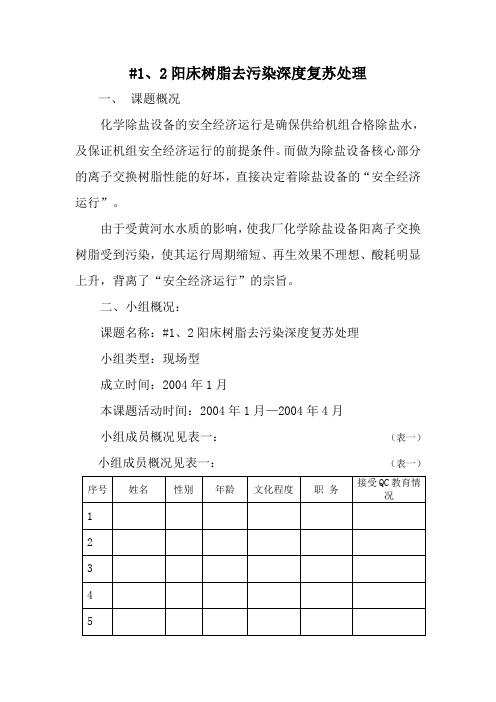 2阳床树脂去污染深度复苏处理