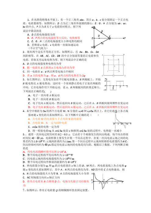 高考静电场选择题专项练习