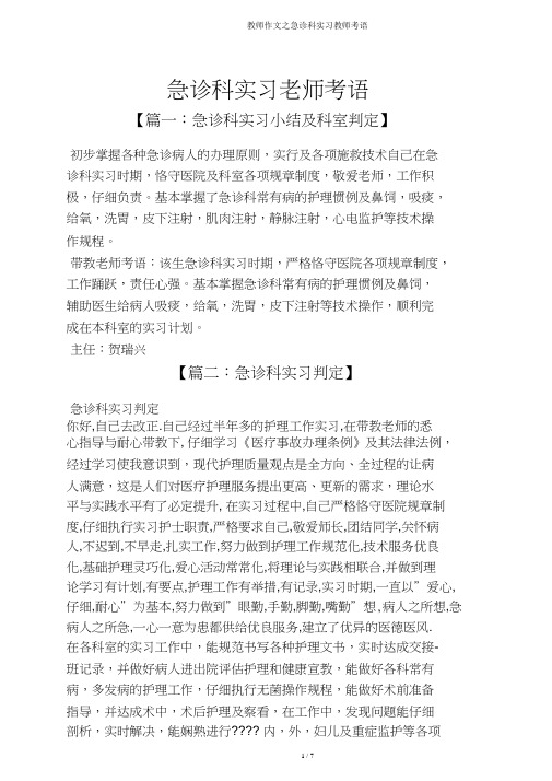 教师作文之急诊科实习教师评语