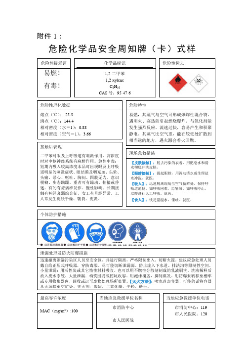 危险化学品安全周知牌(卡)式样