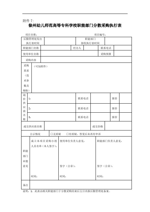 徐州幼儿师范高等专科学校职能部门分散采购执行表