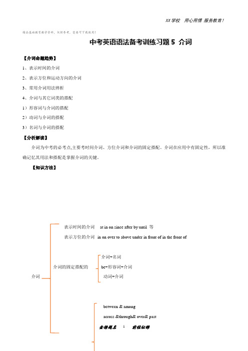 中考英语语法备考训练习题5 介词