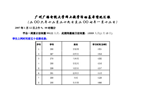 广州广播电视重点大学网上教学活动基本情况汇报