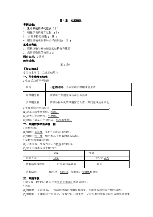 人教版高中生物一轮复习-1.走进细胞 教案设计