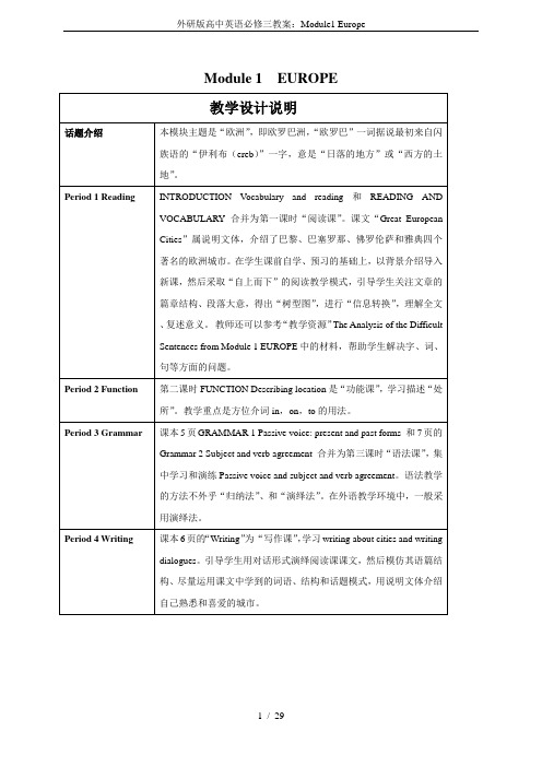 外研版高中英语必修三教案：Module1 Europe