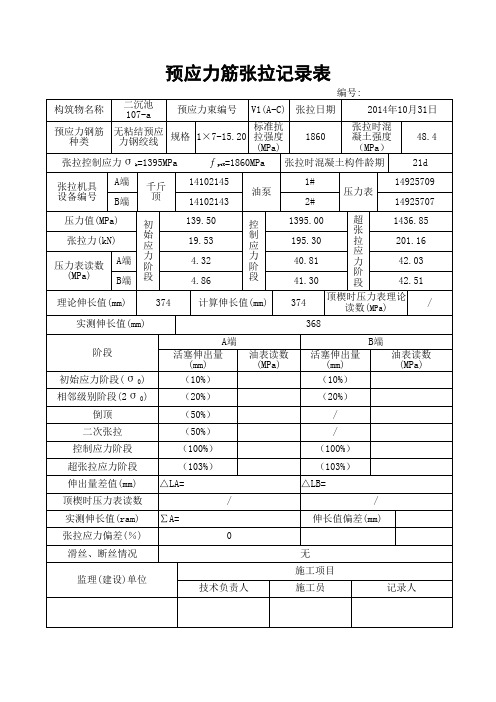 预应力筋张拉记录表(样表)